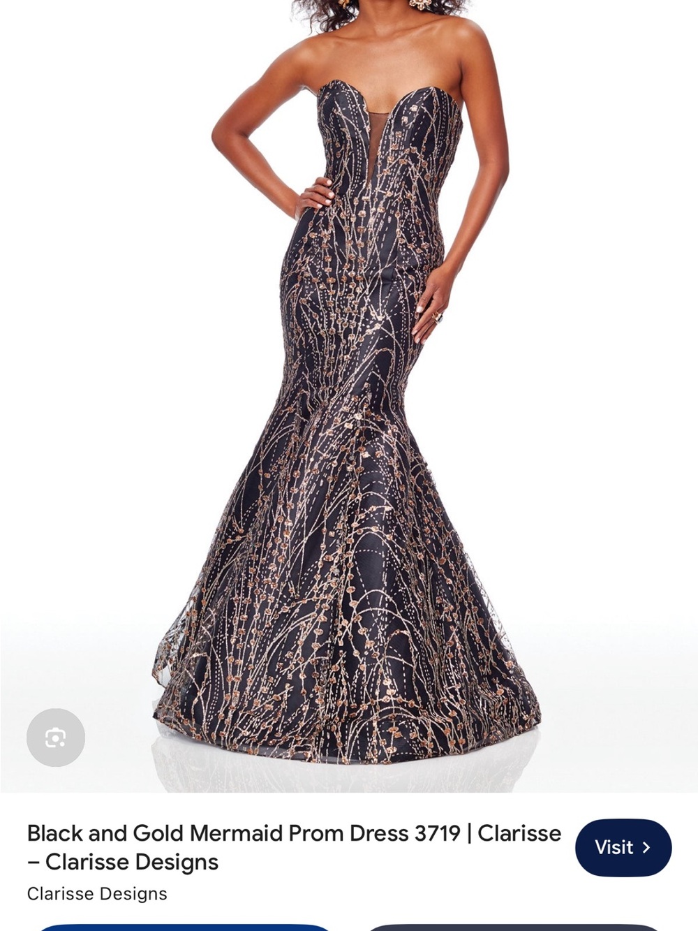 Clarisse Black Strapless Evening Gown with Gold & Silver Sequin Accents - Picture 7 of 7
